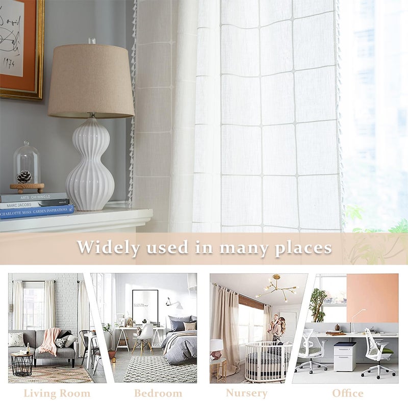 ColorBird White Window Curtains, 2 Panels 63 Inch Farmhouse Window Curtains for Living Room, Embroidery Lattice Linen Darkening Curtain for Dining Bedroom - Image 5